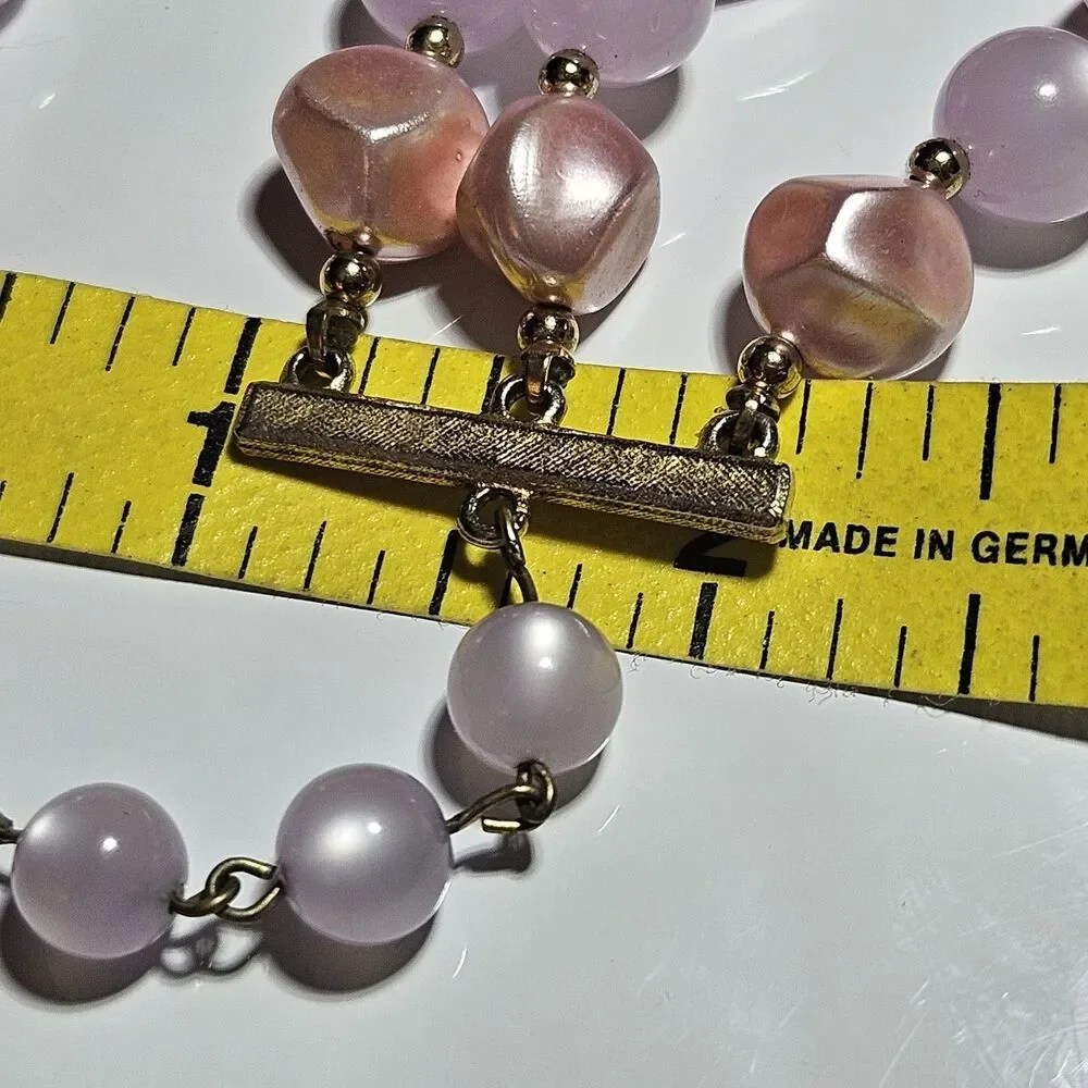 Coro Light Purple Pink Moonglow Lucite 3 Strand Beaded Necklace 16-19" - Picture 7 of 14